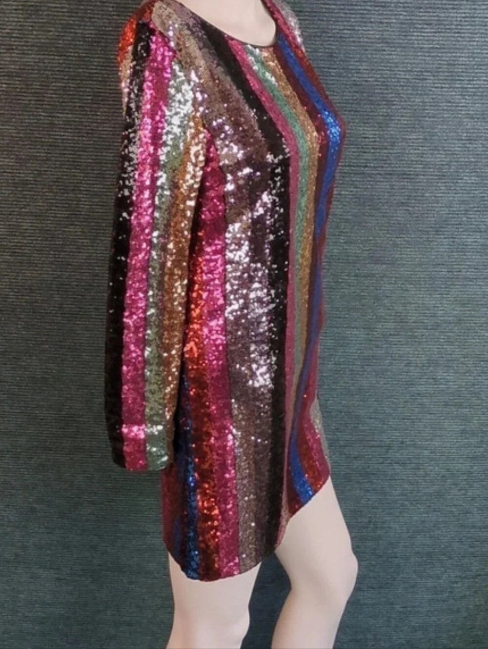 Multicolor Striped Sequin Mini-Dress, Long Sleeve.  LET YOUR PRIDE SHEIN!! - Picture 9 of 17